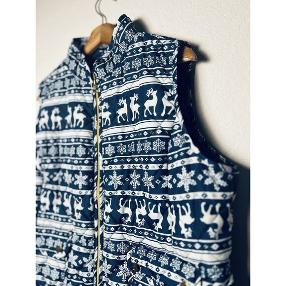 St John’s Bay Navy Fair Isle Vest Sz PXL Ski Deer Snowflakes Winter - Picture 6 of 12